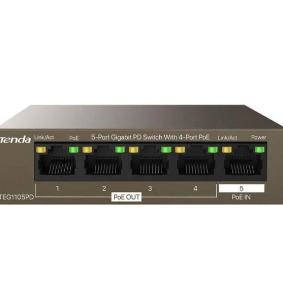 Tenda 5-Port Gigabit PD switch, 4 port POE TEG1105PD, Network standard IEEE 802.3, IEEE 802.3u, IEEE 802.3x, IEEE 802.3ab, IEEE 802.3af, IEEE 802.3at