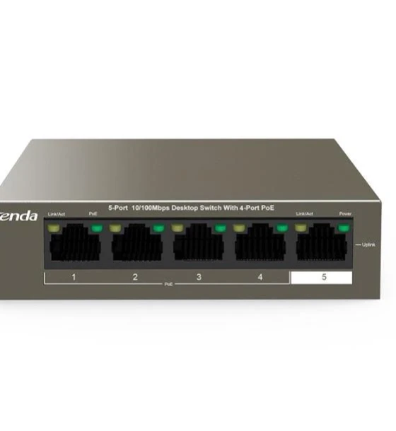 Tenda switch TEF1105P-4-38W, 5-Port 10/100Mbps, 4-porturi POE, Standarde de retea IEEE 802.3 IEEE 802.3u IEEE 802.3x IEEE 802.3af, interfata 4x10 Base-TX Ethernet Ports Data/Power
