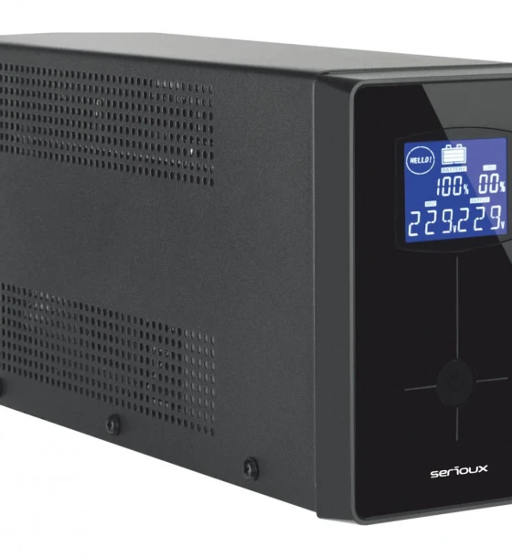 UPS Serioux Line Interactive 1500LI, ecran LCD, capacitate 1500VA/900W, 4 prize Schuko, baterie 12 V/8.0 Ah x 2, timp mediu de functionare pe baterii 8 min - 50% sarcina