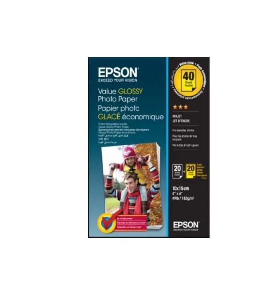Hartie foto Epson S400044, dimensiune 10x15cm, 40 coli, tip glossy, greutate 183g/m2