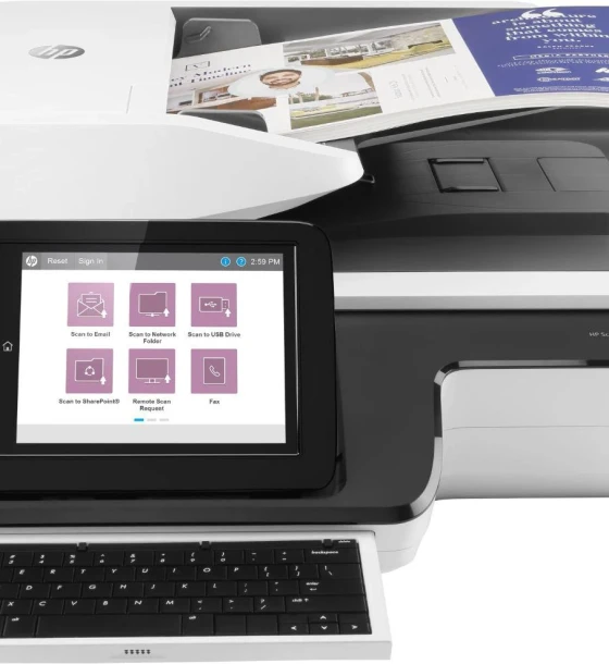 Scanner HP Scanjet Enterprise Flow N9120, dimensiune A3, tip flatbed, viteza scanare max 120ppm/240ipm, duplex, ADF 200 coli, optica 600dpi, hardware 600x600dpi, senzor CCD