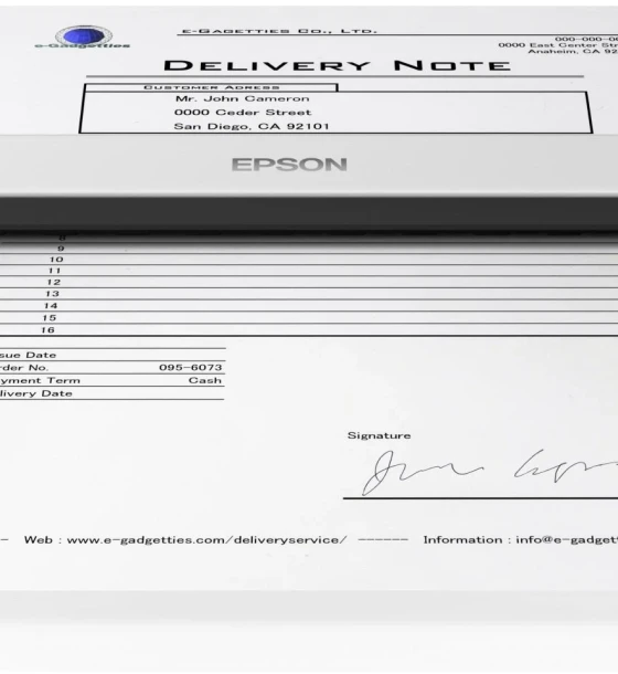 Scanner Epson DS-70 portabil, dimensiune A4, tip sheetfed, viteza scanare 5.5 sec/pacina alb-negru si color, optica 600x600dpi, fiabilitate ciclu de lucru zilnic 300 pagini