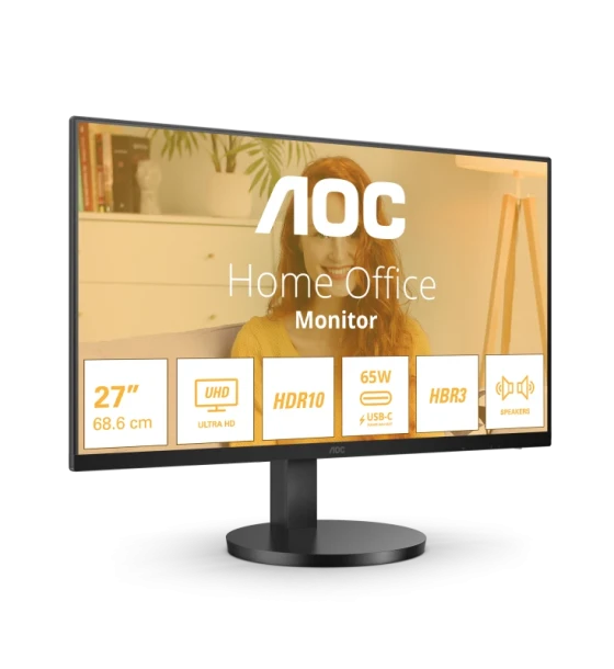 Monitor AOC 27 inch U27B3CF, 16:9, IPS, 3840x2160, 60Hz, GtG 4ms, Luminozitate max 350 cdmp, Contrast static 1000:1, Contrast dynamic 20M 1, Colours 16.7M, VESA
