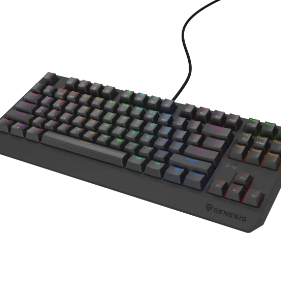 Tastatura gaming mecanica cu fir Genesis Thor 230 TKL Lite, iluminare multicolor, switch Linear, switch model Outemu Red, numar taste 87, 11 butoane multimedia, lungime cablu 1.6m