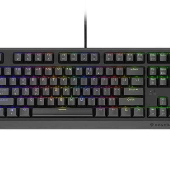 Tastatura gaming mecanica cu fir Genesis Thor 230 TKL, iluminare RGB, switch Linear, switch model Outemu Brown, numar taste 87, 11 butoane multimedia, lungime cablu 1.6m
