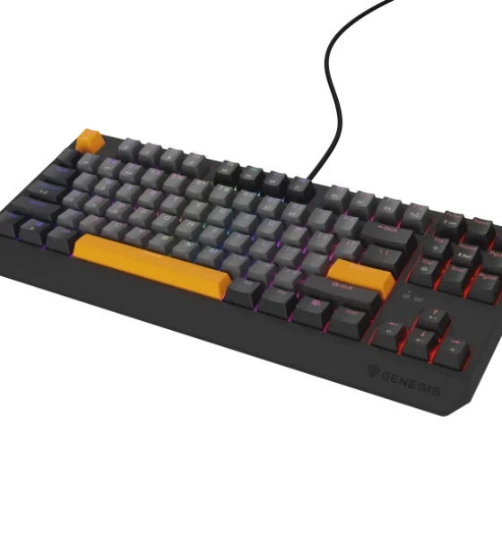 Tastatura gaming mecanica cu fir Genesis Thor 230 TKL, iluminare RGB, switch Linear, switch model Outemu Red, numar taste 87, 11 butoane multimedia, lungime cablu 1.6m