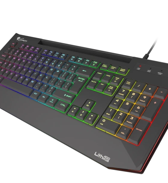 Tastatura gaming cu fir Genesis LITH 400, iluminare RGB, mecanism taste X-Scissors, numar taste 104, lungime cablu 1.8m, dimensiuni 465 x 25 x 195 mm, negru