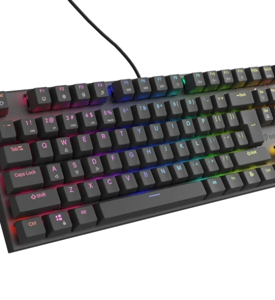 Tastatura gaming mecanica cu fir Genesis Thor 303 TKL, iluminare RGB, switch Linear, switch model Outemu Red, numar taste 87, 11 butoane multimedia, lungime cablu 1.8m