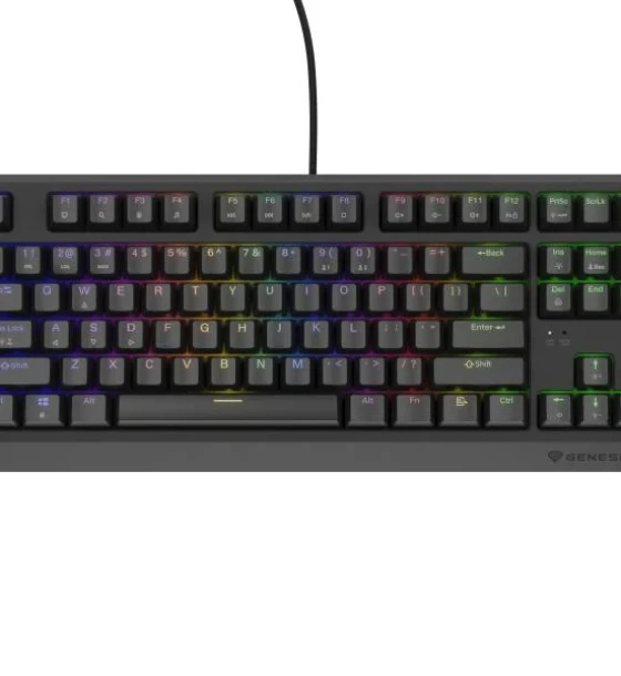 Tastatura gaming mecanica cu fir Genesis Thor 230 TKL, iluminare RGB, switch Linear, switch model Outemu Red, numar taste 87, 11 butoane multimedia, lungime cablu 1.6m