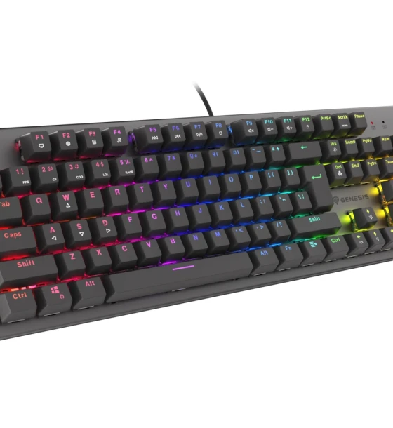 Tastatura gaming mecanica cu fir Genesis Thor 303, iluminare RGB, switch-uri Red, 104 taste, 11 butoane multimedia, negru