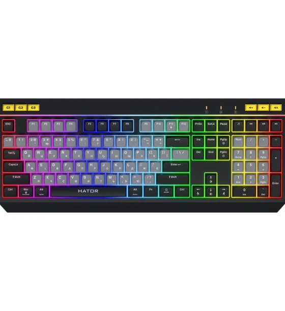 Tastatura mecanica cu fir Hator Icefall, conectivitate USB, polling rate 1000Hz, iluminare RGB pentru 8 zone diferite, tip switch membrana