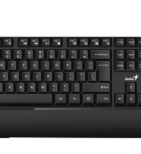 Tastatura Genius USB, 105 taste + 12 taste multimedia, palm rest, negru