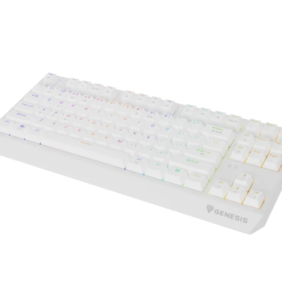 Tastatura gaming mecanica wireless Genesis Thor 230 TKL, iluminare RGB, 87 taste, 11 butoane multimedia, alb