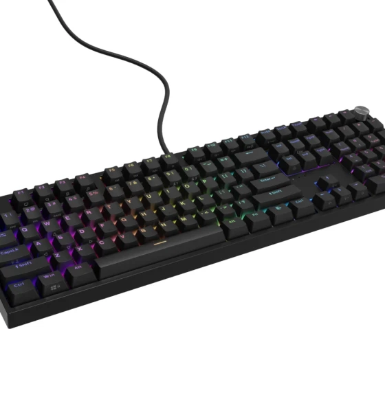 Tastatura gaming mecanica cu fir Genesis Thor 404, iluminare RGB, switch-uri Peach, 107 taste, 11 butoane multimedia, negru