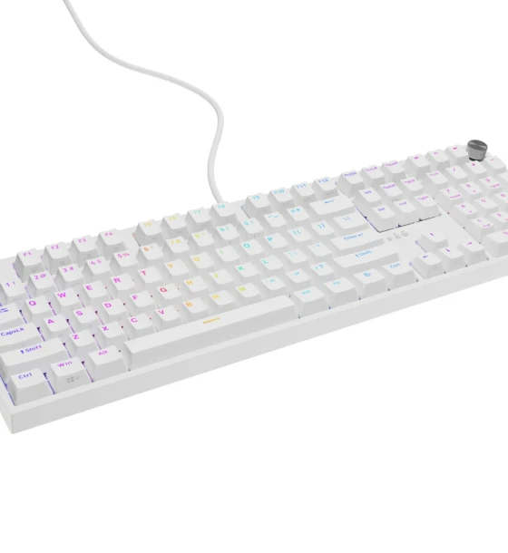 Tastatura gaming mecanica cu fir Genesis Thor 404, iluminare RGB, 107 taste, 11 butoane multimedia, alb