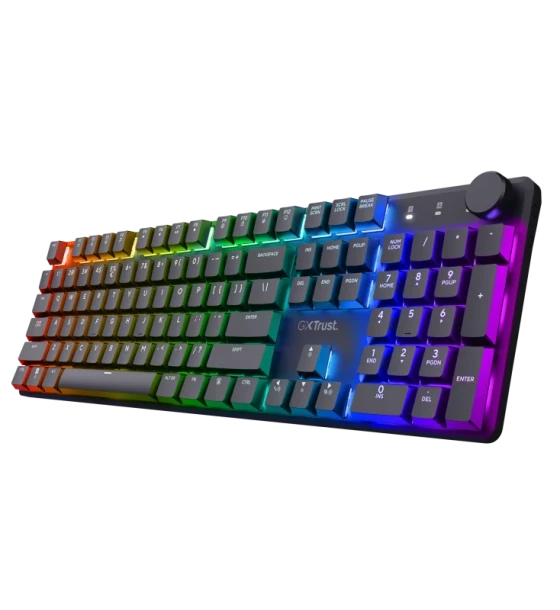 Tastatura gaming mecanica Trust GXT 868 Torix Premium wireless, 104 taste, 12 taste multimedia programabile, negru
