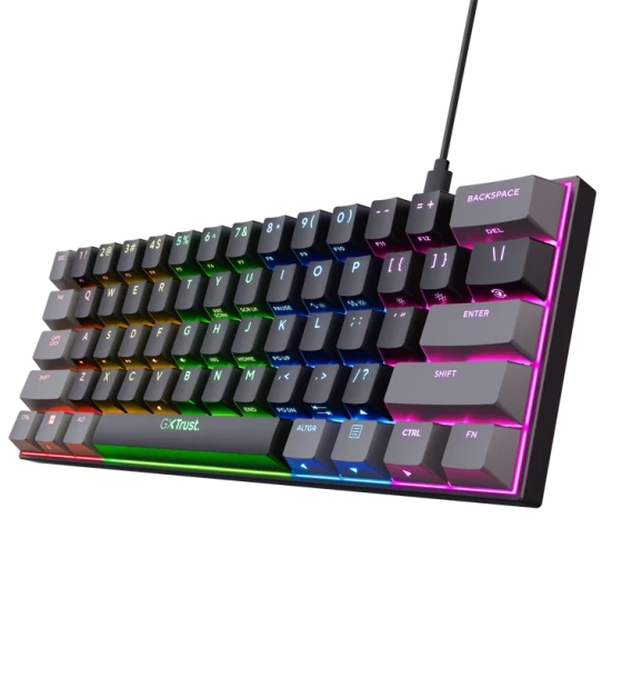 Tastatura mecanica cu fir Trust GXT 867 Acira, USB 2.0. nr taste 61, swtich linear, negru