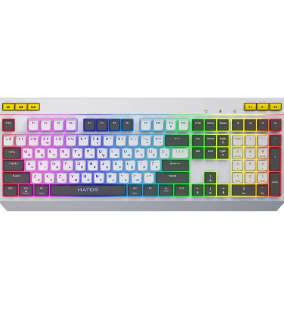 Tastatura mecanica cu fir Hator Icefall, conectivitate USB, polling rate 1000Hz, iluminare RGB pentru 8 zone diferite, tip switch membrana