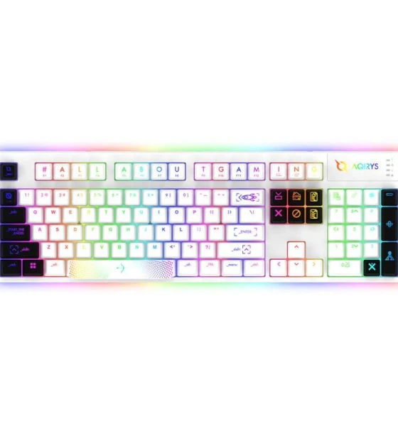 Tastatura mecanica cu fir Aqrys Aludra, 104 taste, switch Gateron G Pro 2.0 Red, iluminare Dynamic Per-Key RGB, alb