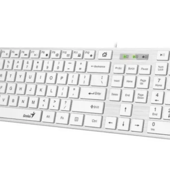 Tastatura Genius SlimStar 126 cu fir, USB, multimedia, 104 taste + 12 taste multimedia, alb