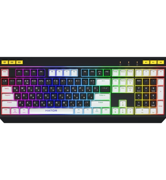 Tastatura mecanica cu fir Hator Icefall, conectivitate USB, polling rate 1000Hz, iluminare RGB pentru 8 zone diferite, tip switch membrana