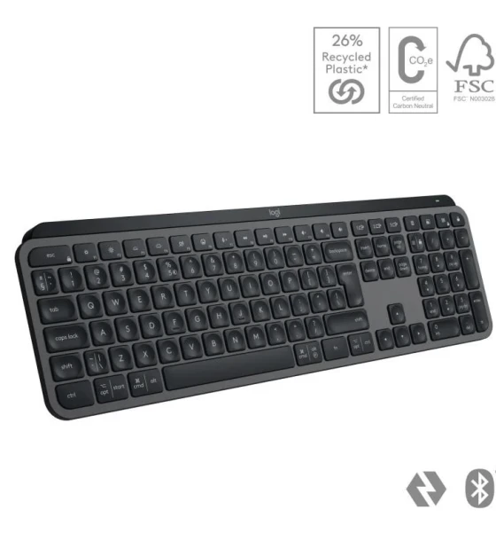 Tastatura Logitech MX Keys S, Iluminare, 2.4GHz Bluetooth, USB-C, US INTL layout, graphite/negru