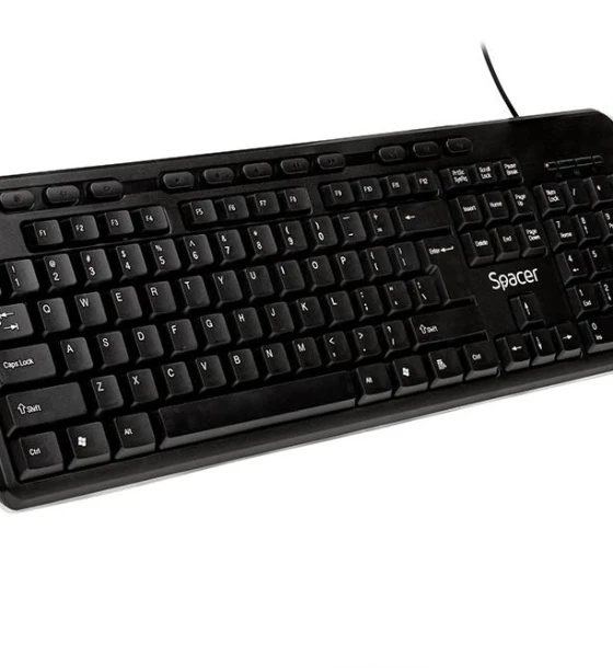 Tastatura Spacer SPKB-169 cu fir, USB, multimedia, 104 taste + 11 taste multimedia, anti-spill, negru