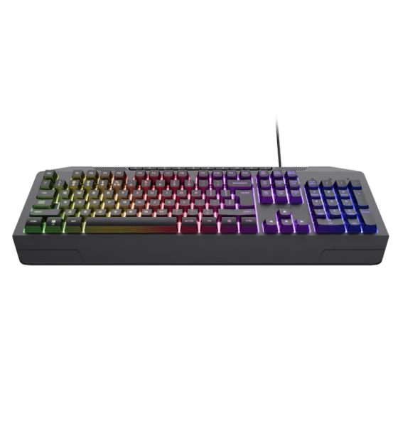 Tastatura Trust cu fir GXT836 Evocs, numar butoane 114, interfata USB 2.0, conector USB-A, iluminare RGB rainbow, negru