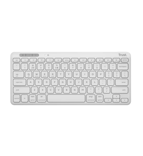 Tastatura Trust Lyra Wireless, conexiune USB-A, USB-C 1.1, distanta acoperire wireless 10m, 1x AAA baterie, compatibila cu laptop, pc, Bluetooth devices, tableta, alba