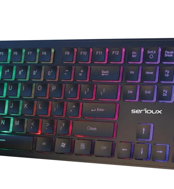 Tastatura Serioux 9500i, cu fir, US layout, iluminata, taste tip Chiclet, neagra, USB
