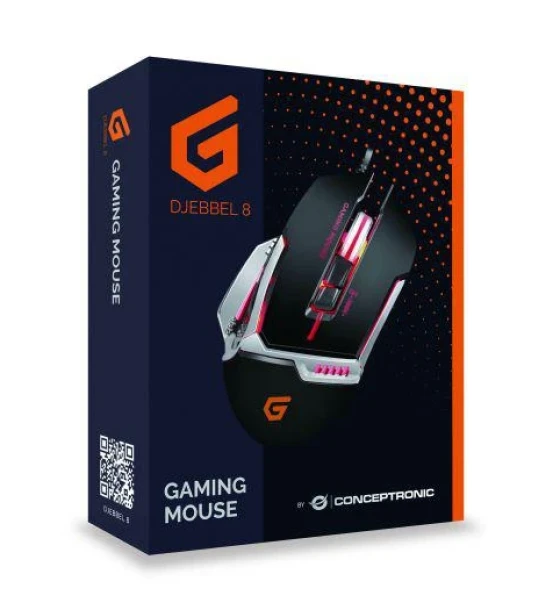 Conceptronic DJEBBEL02B 8D Gaming USB Mouse, 4000 DPI, 77 x 130 x 48 mm