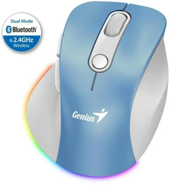 Mouse Genius, Ergo 9000S, PC sau NB, wireless, BT+2.4GHz, optic, 2400 dpi, butoane/scroll 6, albastru
