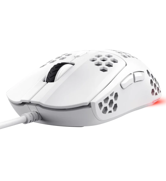 Mouse cu fir Trust GXT 928W Helox, maxima 6400 DPI, 6 butoane, interfata USB-A, alb