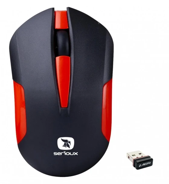 Mouse Serioux wireless, Drago 300, 1000dpi, rosu, baterie AA inclusa, receptor nano, blister, USB