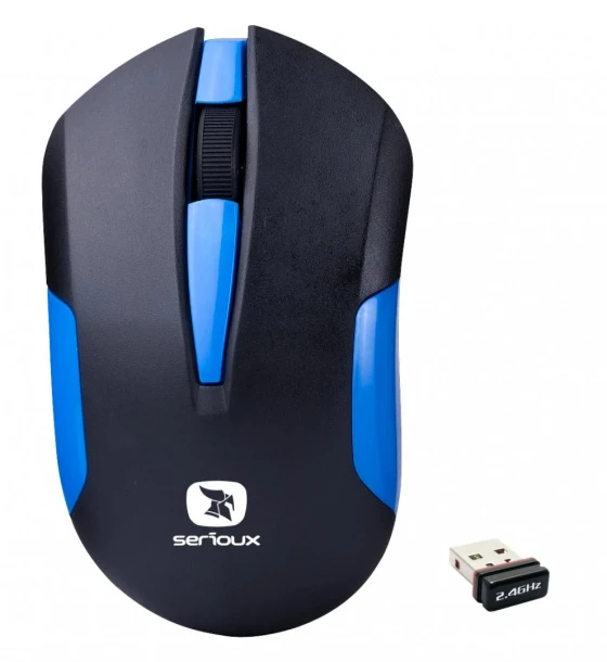 Mouse Serioux wireless, Drago 300, 1000dpi, albastru, baterie AAinclusa, receptor nano, blister, USB
