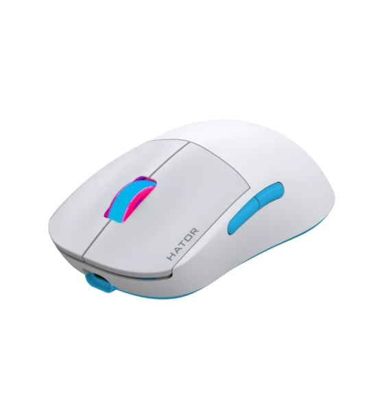 Mouse wireless Hator Quasar 2 Pro, conectivitate 2.4GHz, bluetooth si USB, polling rate pana la 1000Hz, senzor PixArt 3395, maxima 26000 DPI, capacitate baterie 600 mAh
