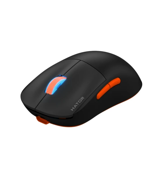 Mouse wireless Hator Quasar 2 Pro, conectivitate 2.4GHz, bluetooth si USB, polling rate pana la 1000Hz, senzor PixArt 3395, maxima 26000 DPI, capacitate baterie 600 mAh