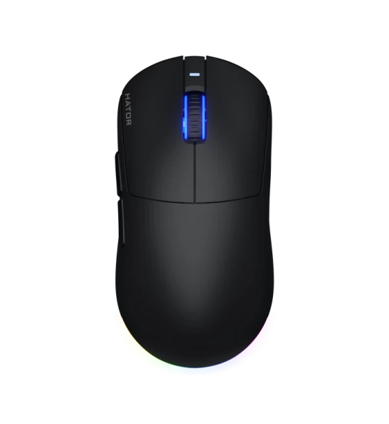 Mouse wireless Hator Quasar 3, conectivitate 2.4GHz, bluetooth si USB, polling rate pana la 1000Hz, maxima 12000 DPI, capacitate baterie 600 mAh