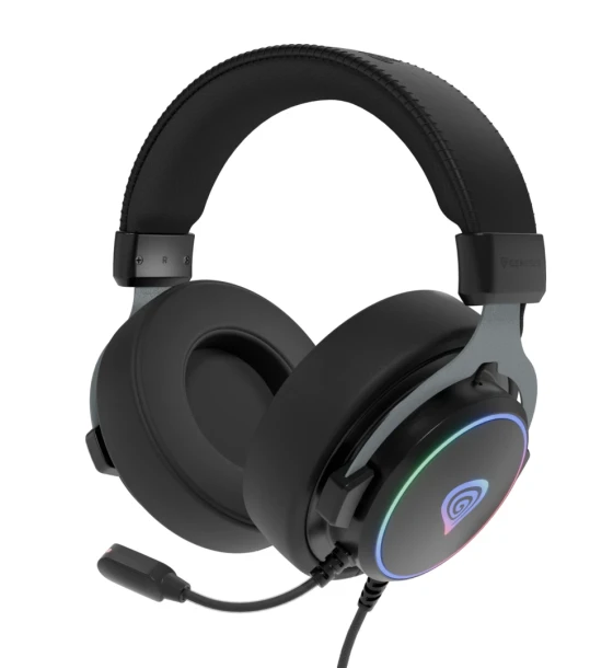 Casti gaming cu fir Genesis Neon 764, sunet 7.1 Surround, microfon, impendanta 32 ohm, frecventa raspuns 20 - 20.000 Hz, lungime cablu 220 cm, iluminare RGB