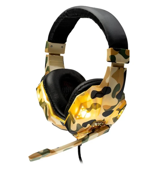 Casti cu micr . Spacer Gaming, cu fir, 2x Jack 3.5mm, USB pentru iluminare, driver 40mm, microfon pe brat, control volum pe casca, reglabile, 2m, camo verde