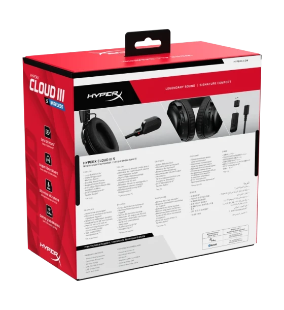 Casti gaming HyperX Cloud III S Black-Red, autonomie pana la 120 ore, timp incarcare 5 ore, DTS Headphone X Spatial Audio, drivere 53mm, microfon detasabil cu metal mesh