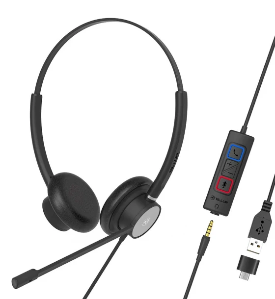 Casca audio Casti cu fir call center Tellur Voice 420, binaural, USB Jack 3.5mm, negru