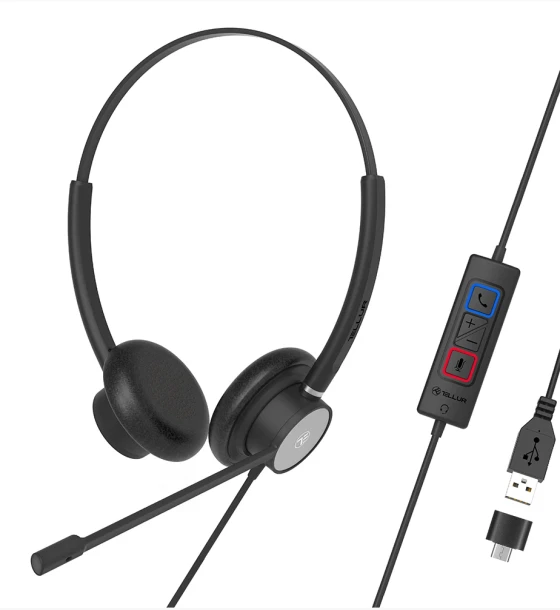 Casca audio Casti cu fir call center Tellur Voice 320, binaural, USB, negru
