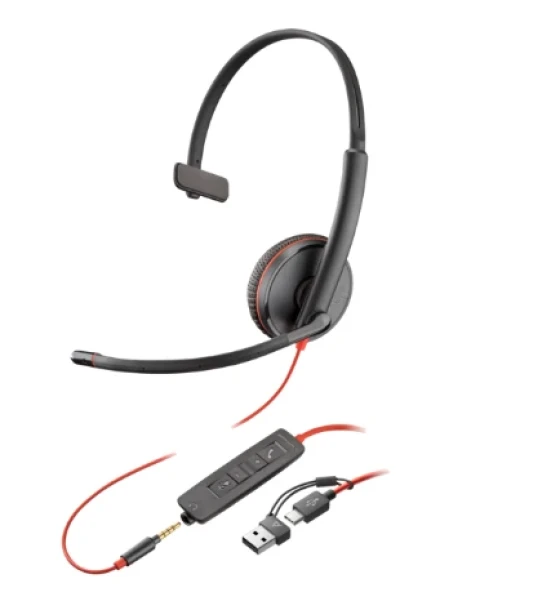 Casca audio Poly Blackwire 3215 Monaural USB-C Headset +3.5mm Plug +USB-C A Adapter