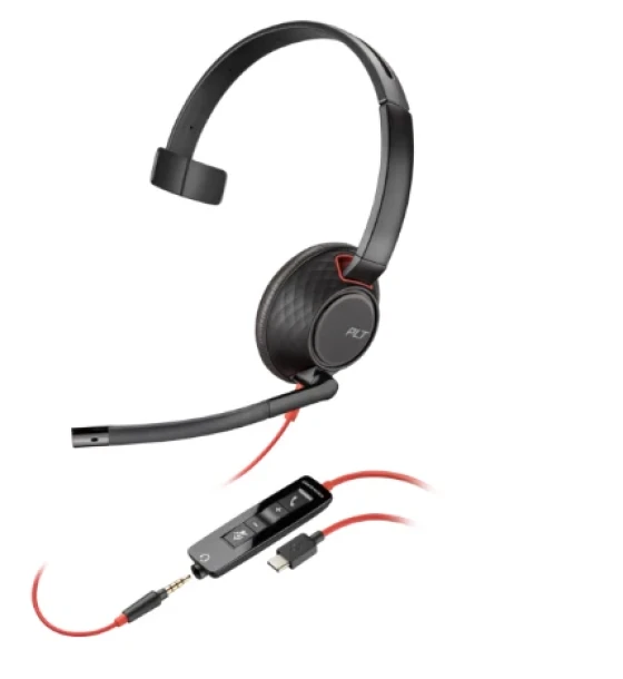 Casca audio Poly Blackwire 5210 Monaural USB-C Headset +3.5mm Plug +USB-C A Adapter