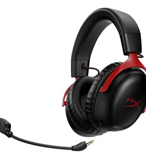 Casti gaming wireless HyperX Cloud III, DTS Headphone X Spatial Audio, 2.4GHz, spuma cu memorie, microfon 10mm metal mesh si noise cancelling, PC/PS5/PS4/Switch, rosu/negru