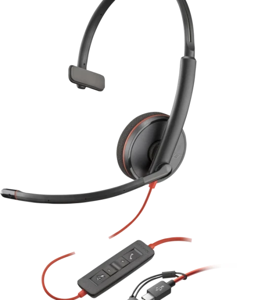 Casca audio Poly Blackwire 3210 Monaural USB-C Black Headset +USB-C A Adapter Bulk