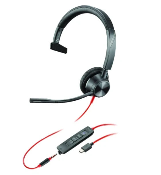 Casca audio Poly Blackwire 3315 Monaural Microsoft Teams Certified USB-C Headset +3.5mm Plug +USB-C A Adapter