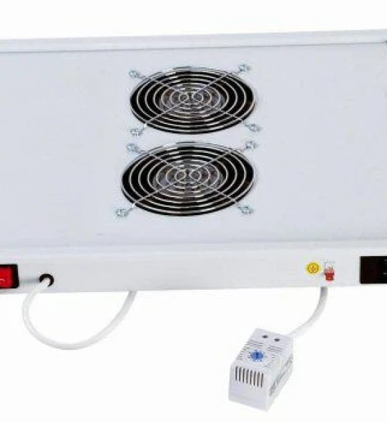 Panou ventilatie Triton pentru rack de podea 19, 2 ventilatoare 230V/60W cu termostat bimetalic, flux axial, gri