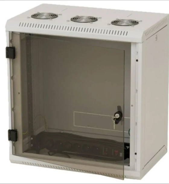 Rack de perete Triton sectiune simpla 6U 500mm adancime usa sticla panouri laterale detasabile, sectiuni acces cabluri sus/jos/spate securizare cu cheie, 1 pereche montanti reglabili
